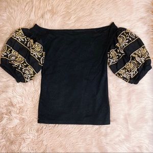 Free People Embroidered Black Top